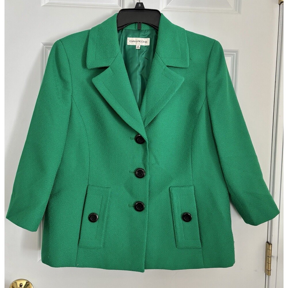 Evan Picone Women’s Green Blazer Jacket Workwear Lined Traditional Plus Size 12